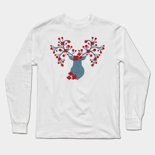 Scandinavian Deer Trophy Floral Antlers Long Sleeve T-Shirt